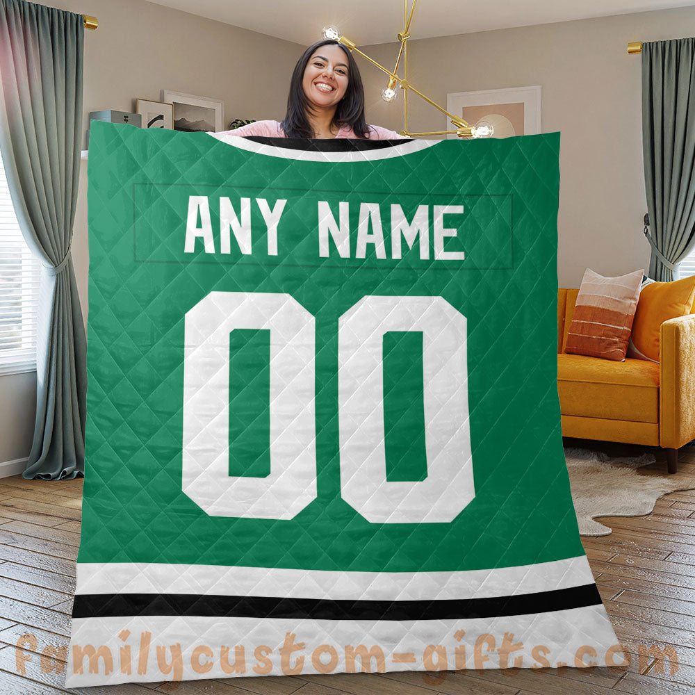 Custom Premium Quilt Blanket Dallas Jersey Ice Hockey Personalized Quilt Gifts for Her & Him