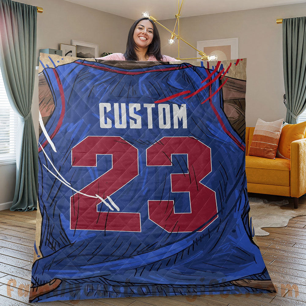 Custom Premium Quilt Blanket Detroit Jersey Basketball Personalized Quilt Gifts for Her & Him