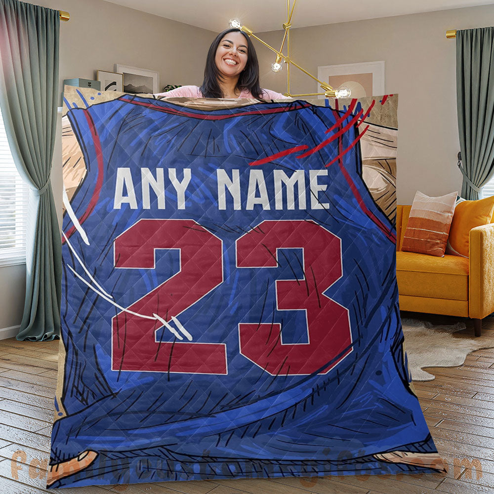 Custom Premium Quilt Blanket Detroit Jersey Basketball Personalized Quilt Gifts for Her & Him