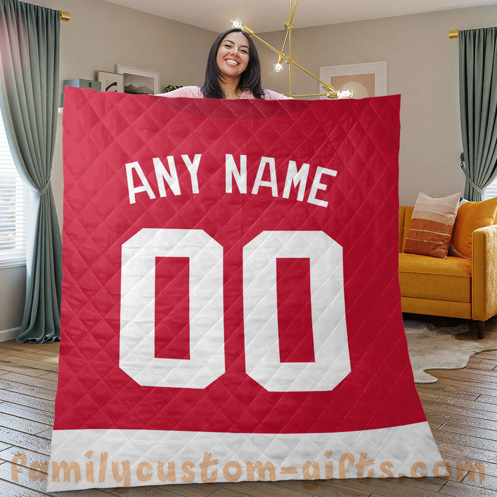 Custom Premium Quilt Blanket Detroit Jersey Ice Hockey Personalized Quilt Gifts for Her & Him