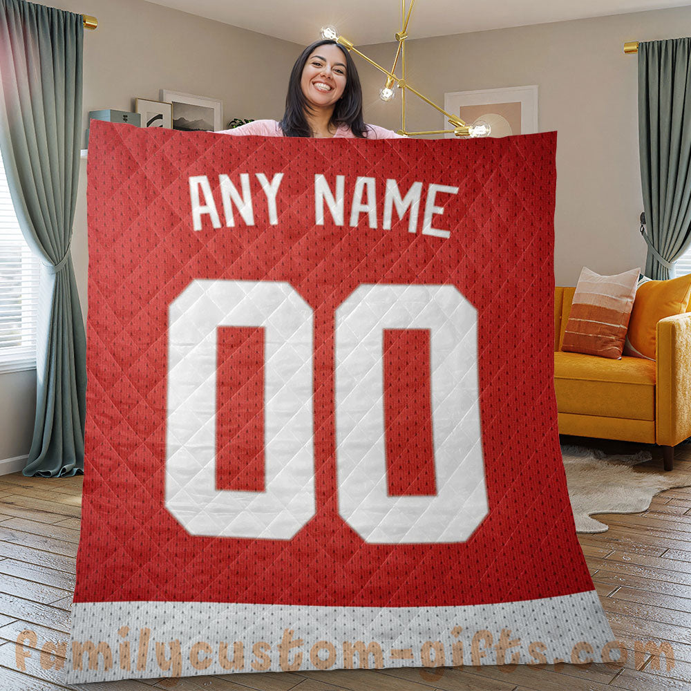 Custom Premium Quilt Blanket Detroit Jersey Ice Hockey Personalized Quilt Gifts for Her & Him
