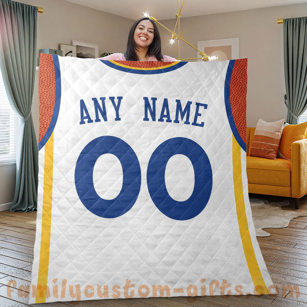 Custom Premium Quilt Blanket Golden State Jersey Basketball Personalized Quilt Gifts for Her & Him