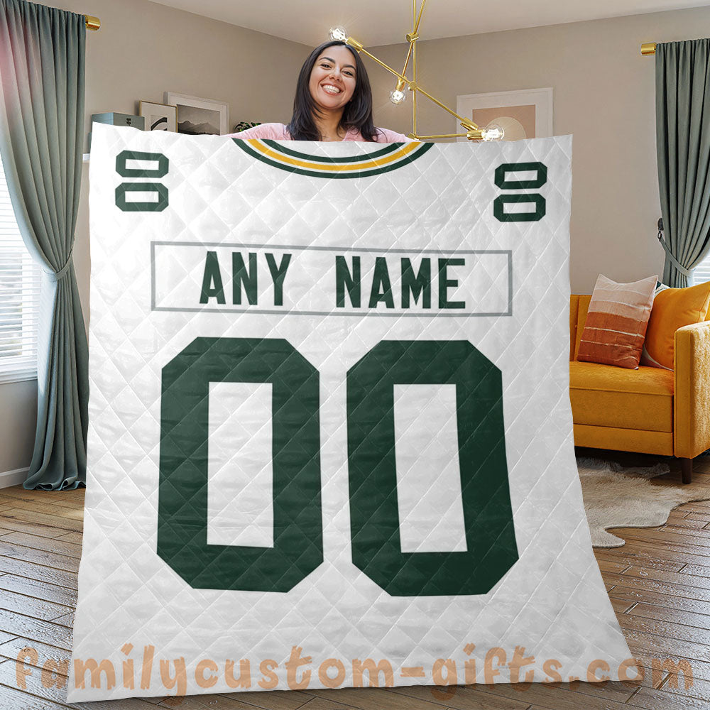 Custom Premium Quilt Blanket Green Bay Jersey American Football Personalized Quilt Gifts for Her & Him