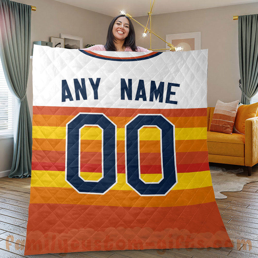 Custom Premium Quilt Blanket Houston Jersey Baseball Personalized Quilt Gifts for Her & Him