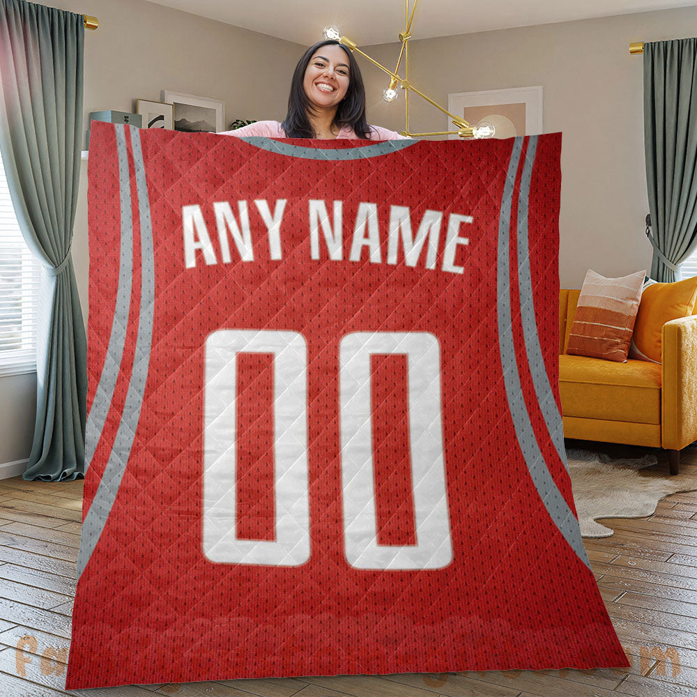 Custom Premium Quilt Blanket Houston Jersey Basketball Personalized Quilt Gifts for Her & Him