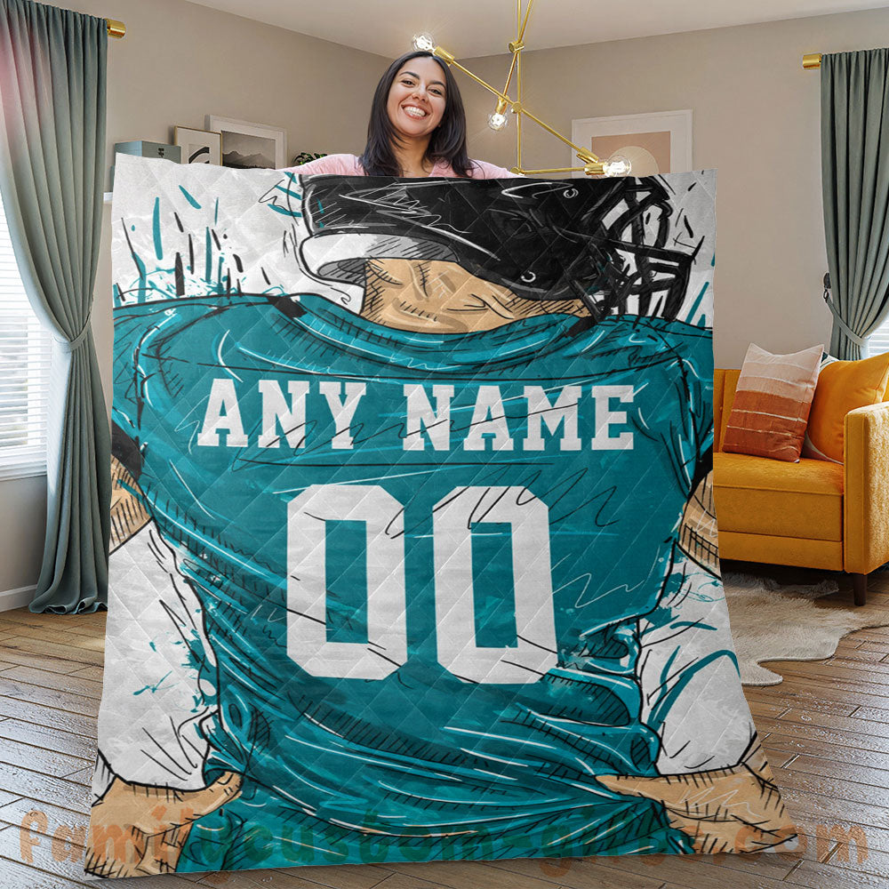 Custom Premium Quilt Blanket Jacksonville Jersey American Football Personalized Quilt Gifts for Her & Him