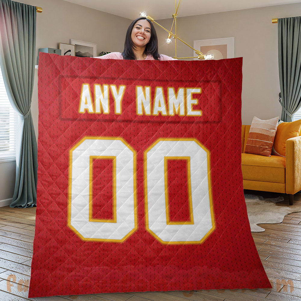 Custom Premium Quilt Blanket Kansas City Jersey American Football Personalized Quilt Gifts for Her & Him