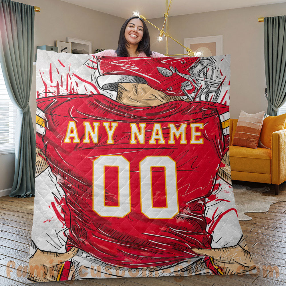 Custom Premium Quilt Blanket Kansas City Jersey American Football Personalized Quilt Gifts for Her & Him
