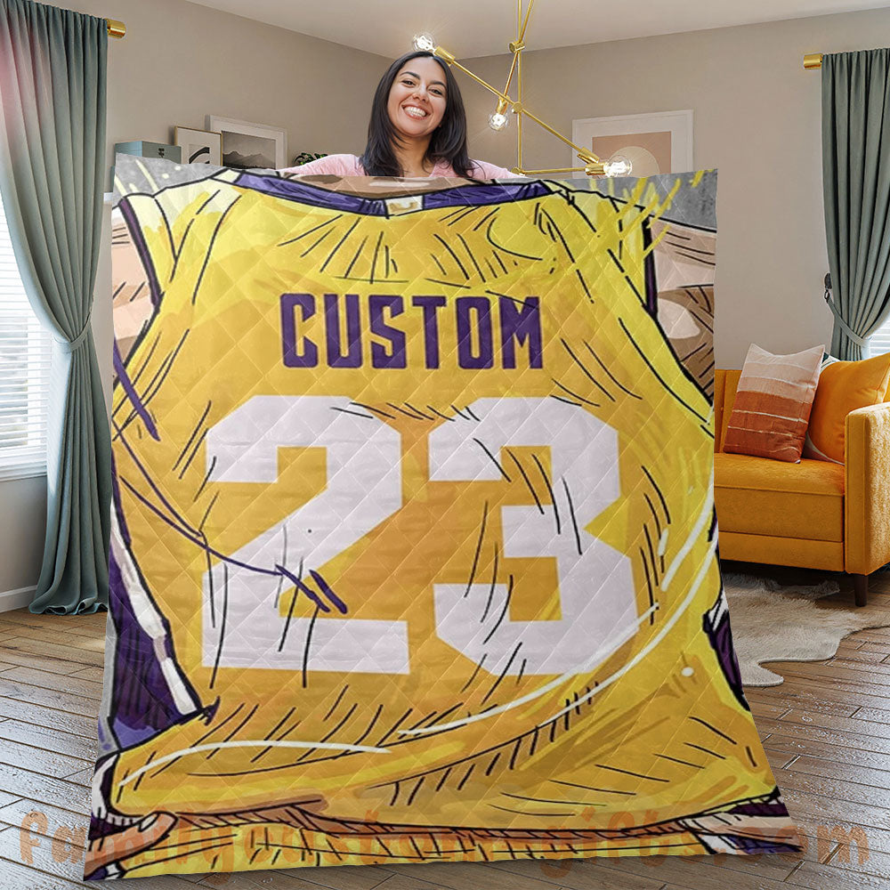 Custom Premium Quilt Blanket Los Angeles Jersey Basketball Personalized Quilt Gifts for Her & Him