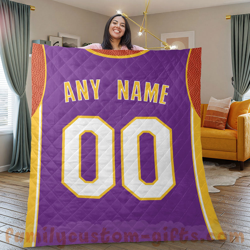 Custom Premium Quilt Blanket Los Angeles Jersey Basketball Personalized Quilt Gifts for Her & Him