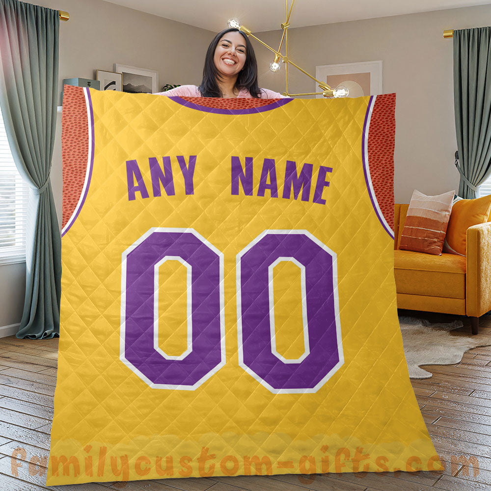 Custom Premium Quilt Blanket Los Angeles Jersey Basketball Personalized Quilt Gifts for Her & Him