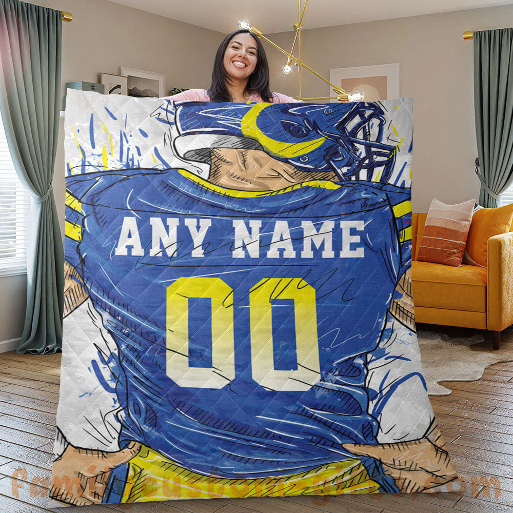 Custom Premium Quilt Blanket Los Angeles Jersey American Football Personalized Quilt Gifts for Her & Him