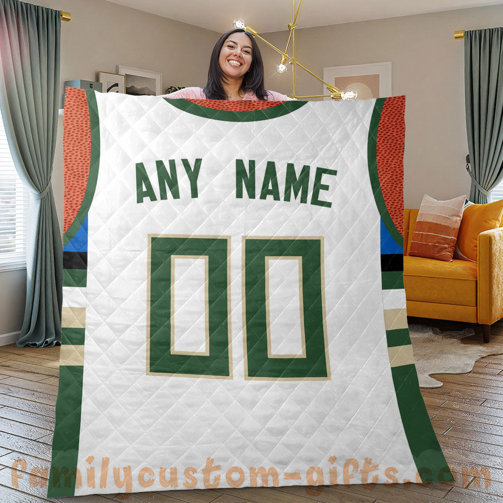 Custom Premium Quilt Blanket Milwaukee Jersey Basketball Personalized Quilt Gifts for Her & Him