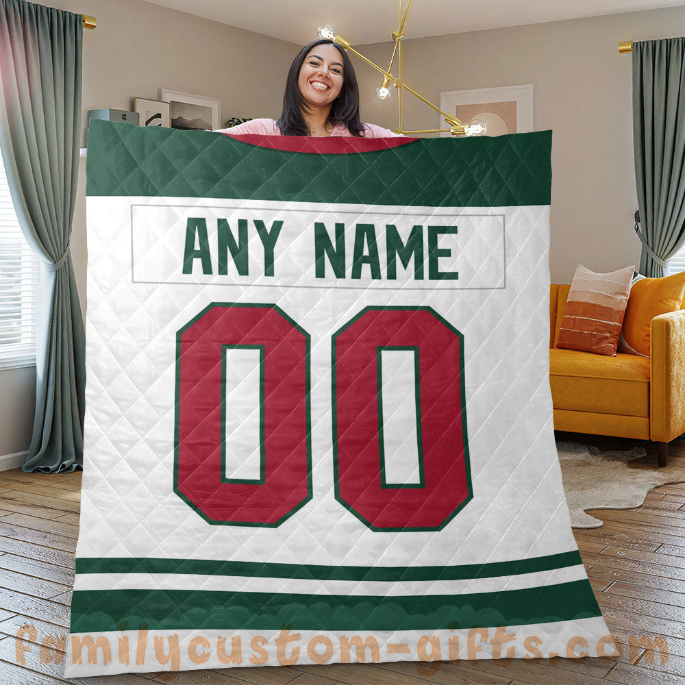 Custom Premium Quilt Blanket Minnesota Jersey Ice Hockey Personalized Quilt Gifts for Her & Him