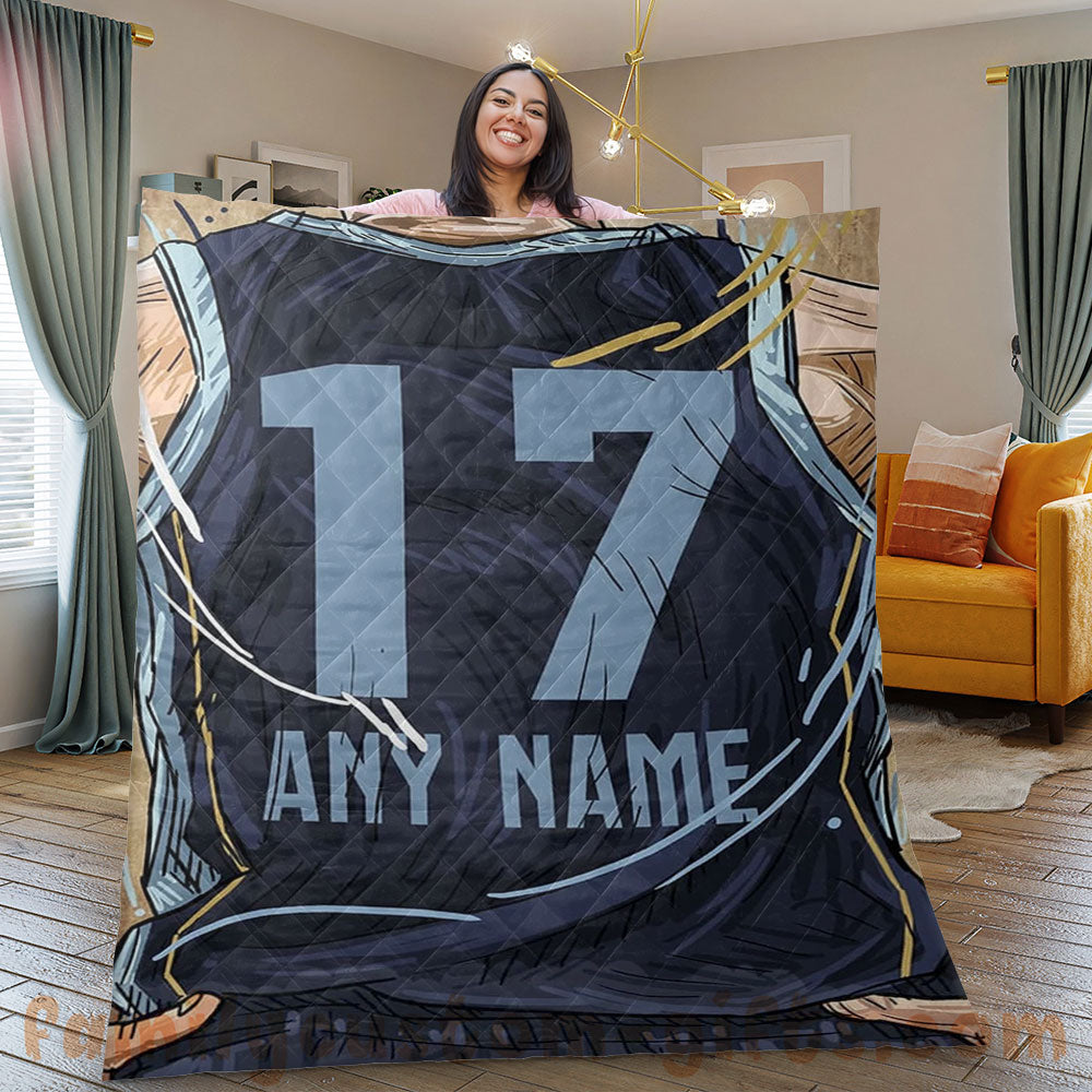 Custom Premium Quilt Blanket Memphis Jersey Basketball Personalized Quilt Gifts for Her & Him