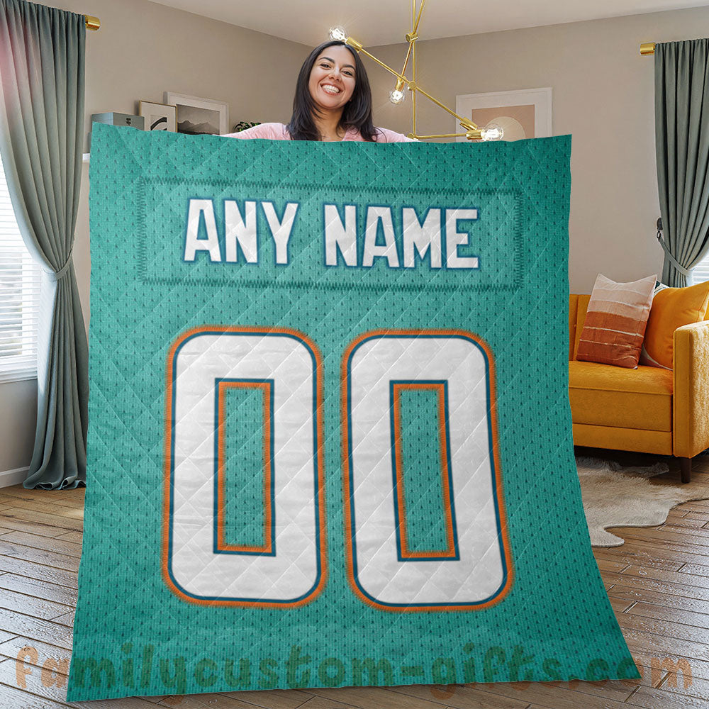 Custom Premium Quilt Blanket Miami Jersey American Football Personalized Quilt Gifts for Her & Him