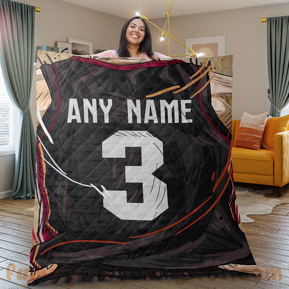 Custom Premium Quilt Blanket Miami Jersey Basketball Personalized Quilt Gifts for Her & Him