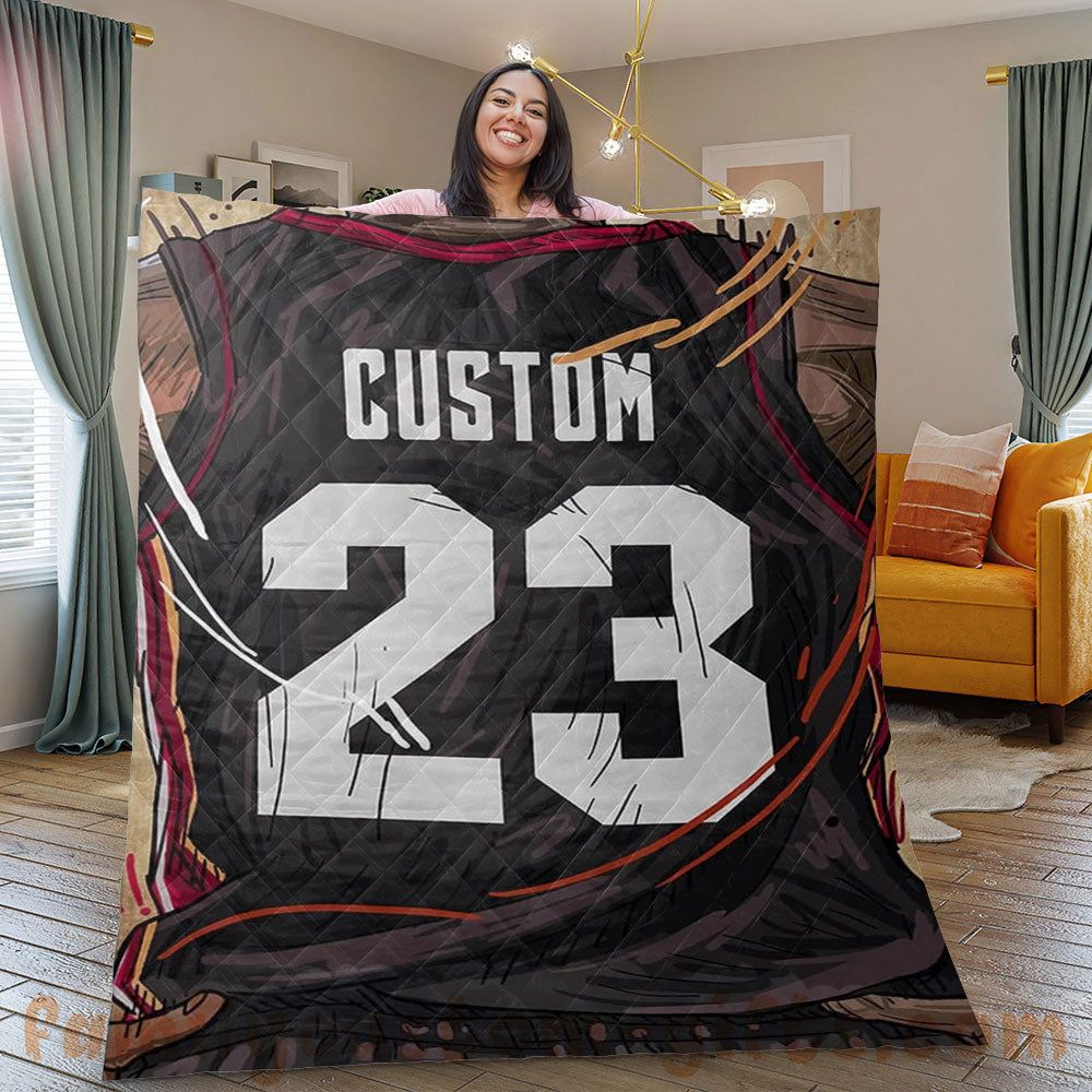 Custom Premium Quilt Blanket Miami Jersey Basketball Personalized Quilt Gifts for Her & Him