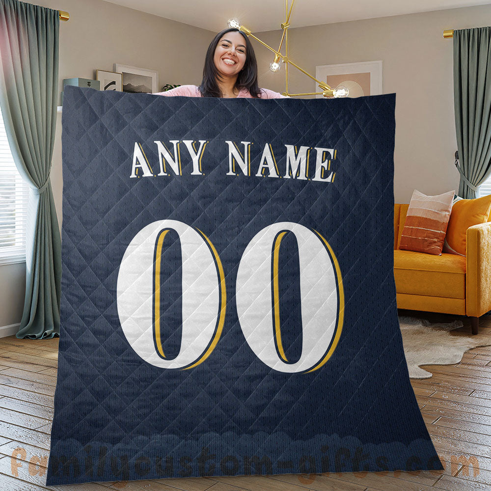 Custom Premium Quilt Blanket Milwaukee Jersey Baseball Personalized Quilt Gifts for Her & Him