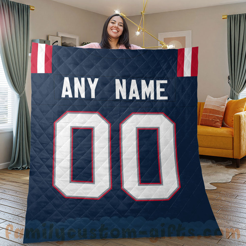 Custom Premium Quilt Blanket New England Jersey American Football Personalized Quilt Gifts for Her & Him