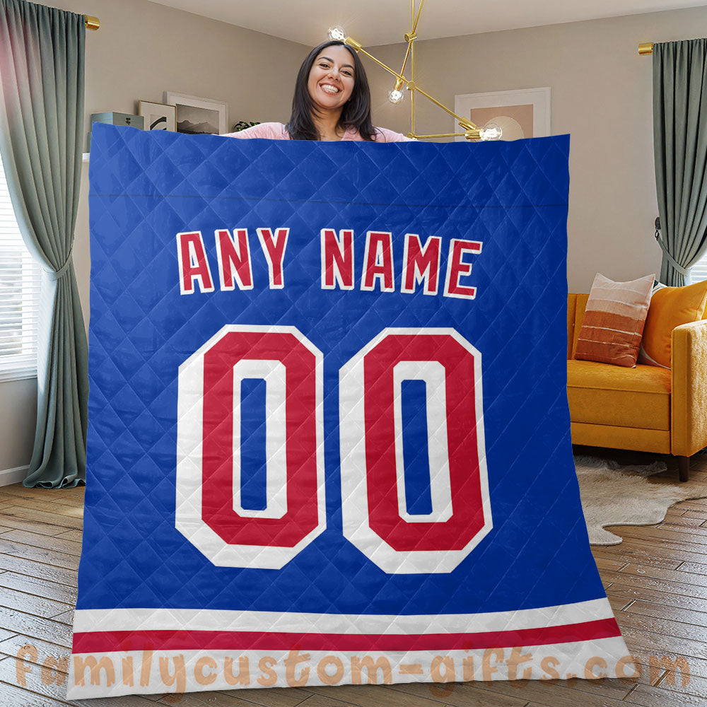 Custom Premium Quilt Blanket New York Jersey Ice Hockey Personalized Quilt Gifts for Her & Him