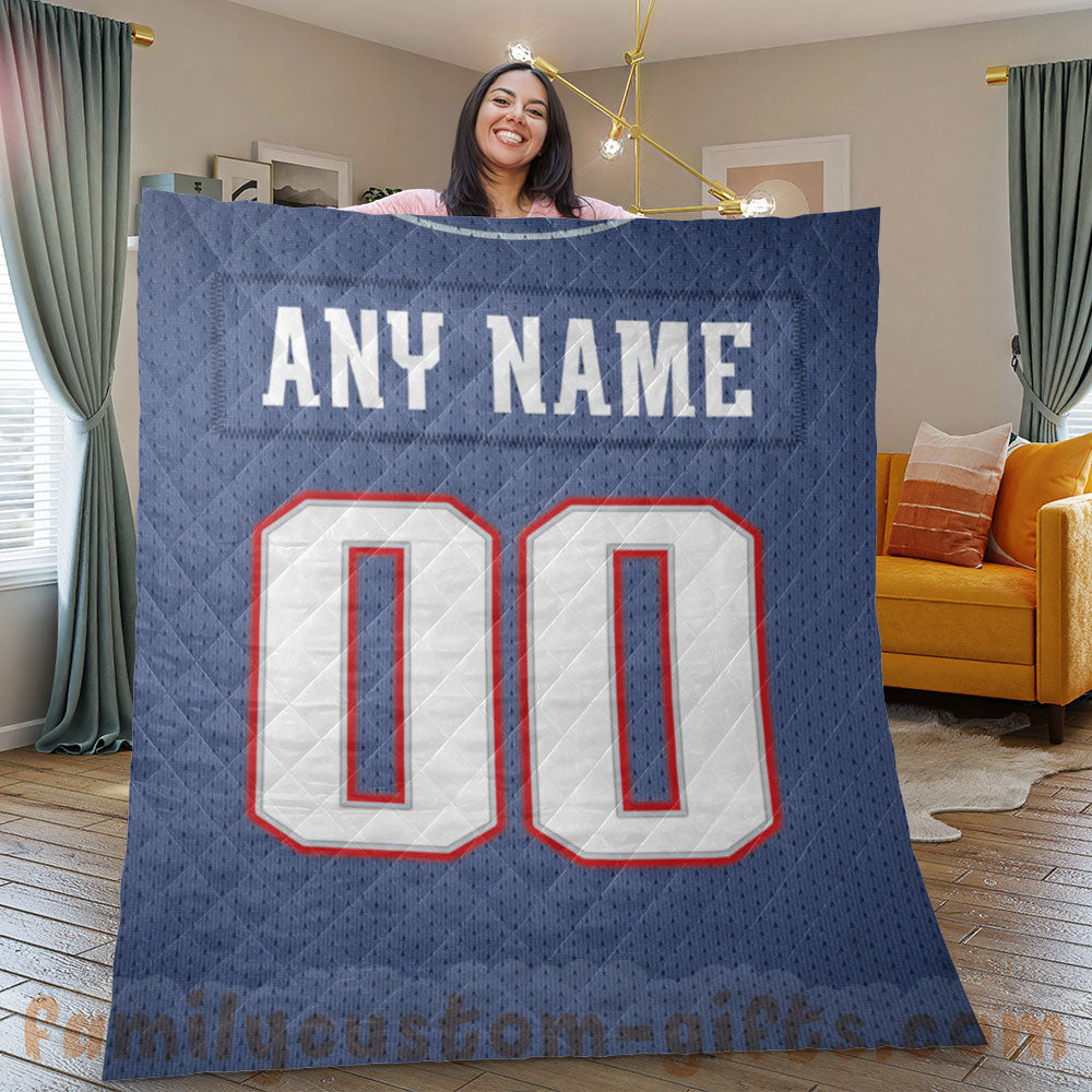 Custom Premium Quilt Blanket New England Jersey American Football Personalized Quilt Gifts for Her & Him