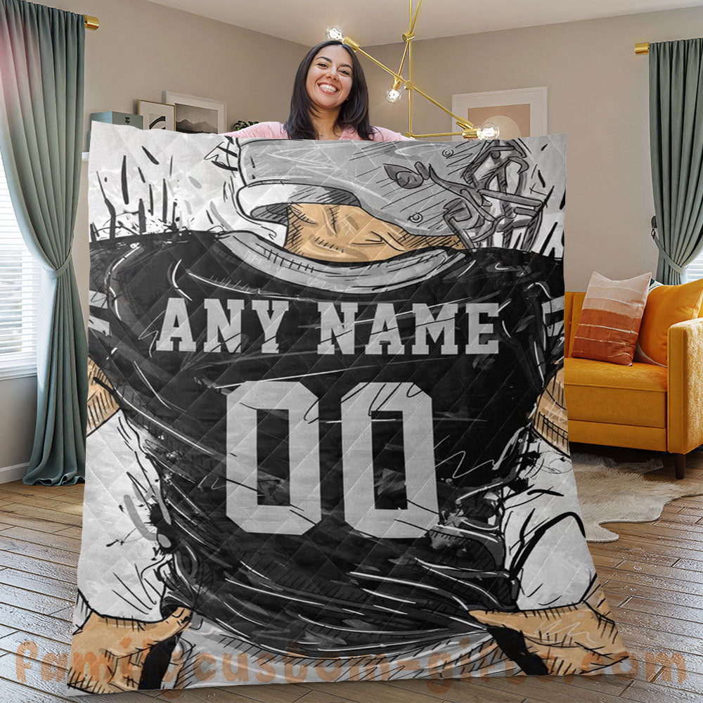 Custom Premium Quilt Blanket Oakland Jersey American Football Personalized Quilt Gifts for Her & Him