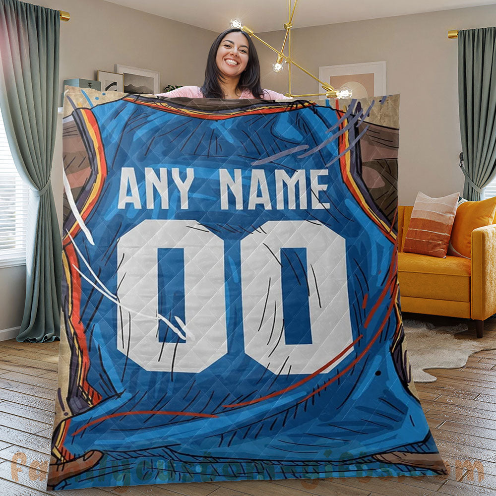 Custom Premium Quilt Blanket Oklahoma City Jersey Basketball Personalized Quilt Gifts for Her & Him