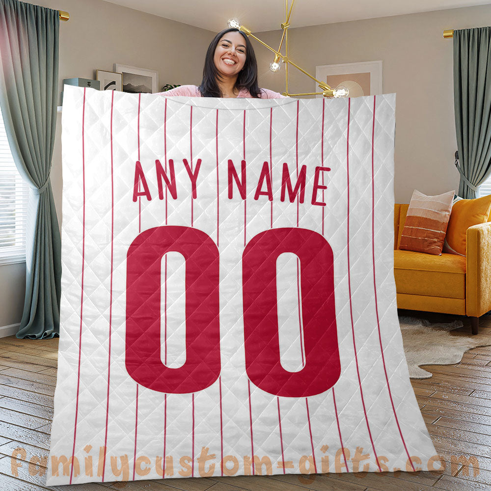 Custom Premium Quilt Blanket Philadelphia Jersey Baseball Personalized Quilt Gifts for Her & Him