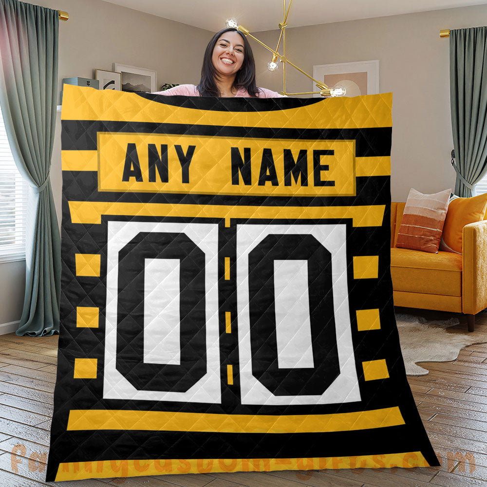 Custom Premium Quilt Blanket Pittsburgh Jersey American Football Personalized Quilt Gifts for Her & Him