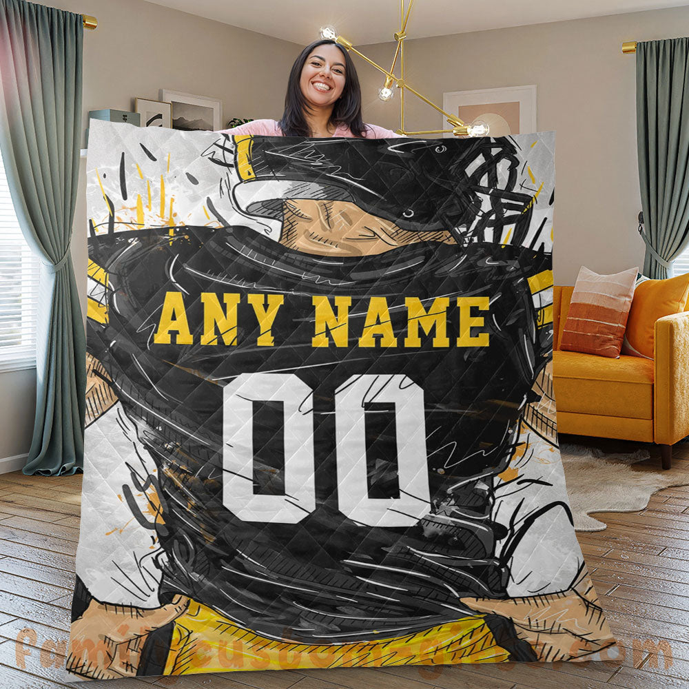 Custom Premium Quilt Blanket Pittsburgh Jersey American Football Personalized Quilt Gifts for Her & Him