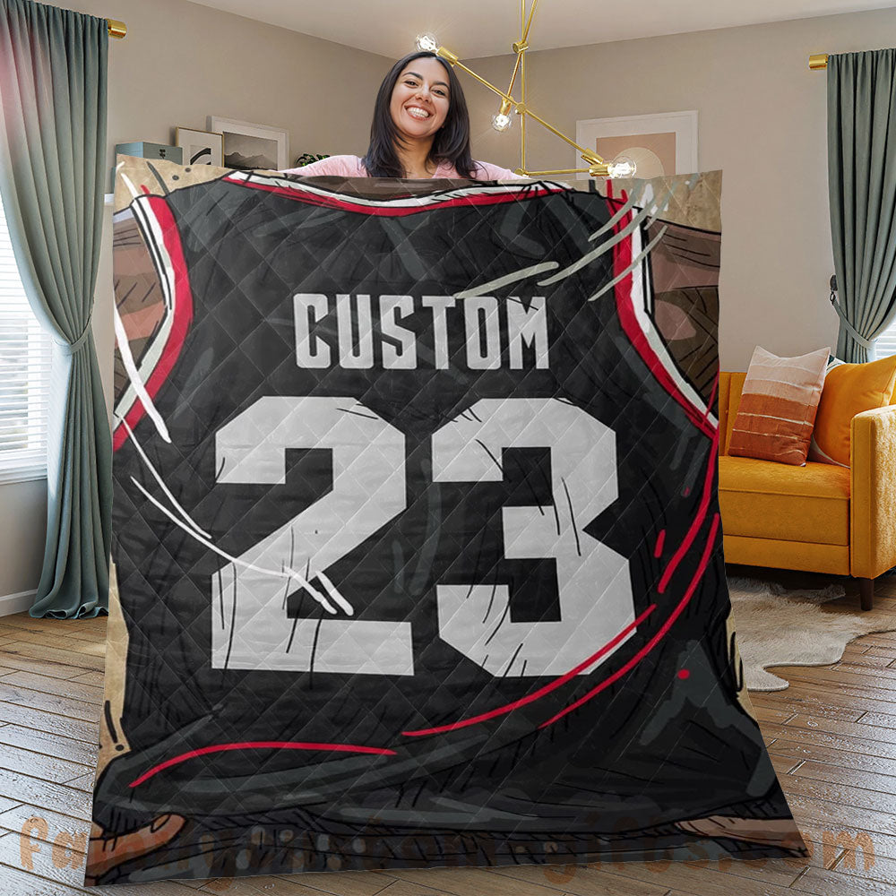 Custom Premium Quilt Blanket Portland Jersey Basketball Personalized Quilt Gifts for Her & Him