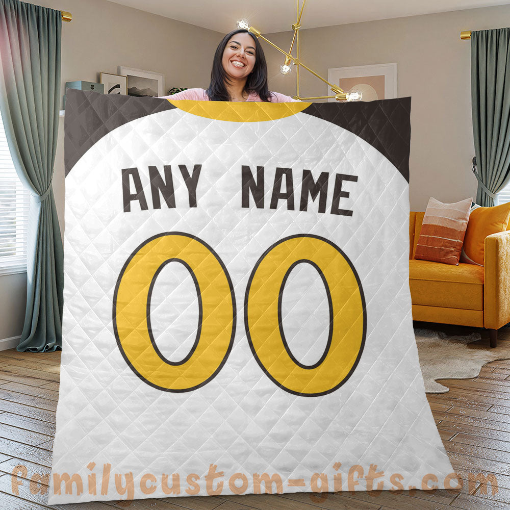 Custom Premium Quilt Blanket San Diego Jersey Baseball Personalized Quilt Gifts for Her & Him