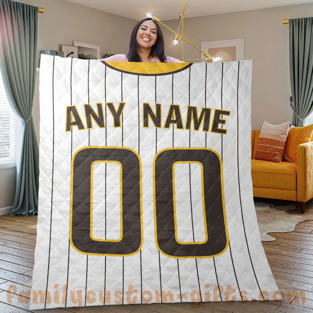 Custom Premium Quilt Blanket San Diego Jersey Baseball Personalized Quilt Gifts for Her & Him