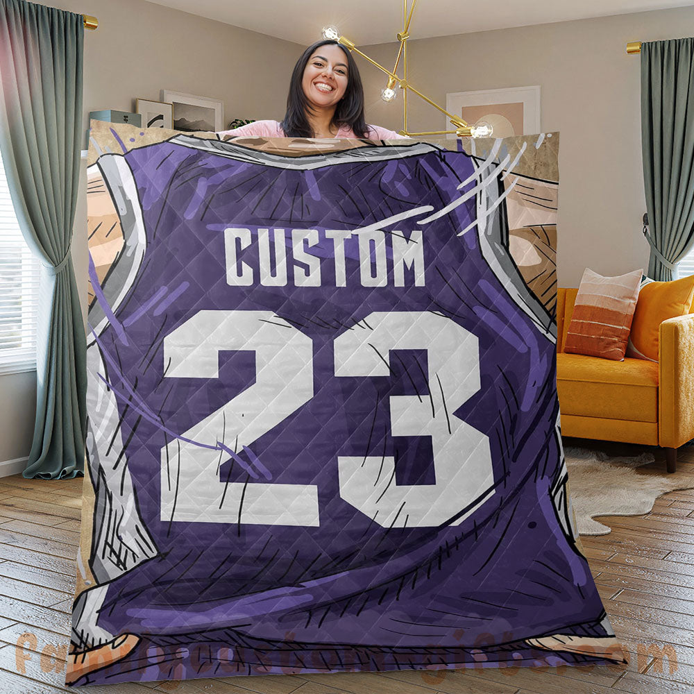 Custom Premium Quilt Blanket Sacramento Jersey Basketball Personalized Quilt Gifts for Her & Him