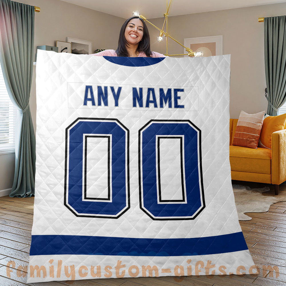 Custom Premium Quilt Blanket Tampa Bay Jersey Ice Hockey Personalized Quilt Gifts for Her & Him