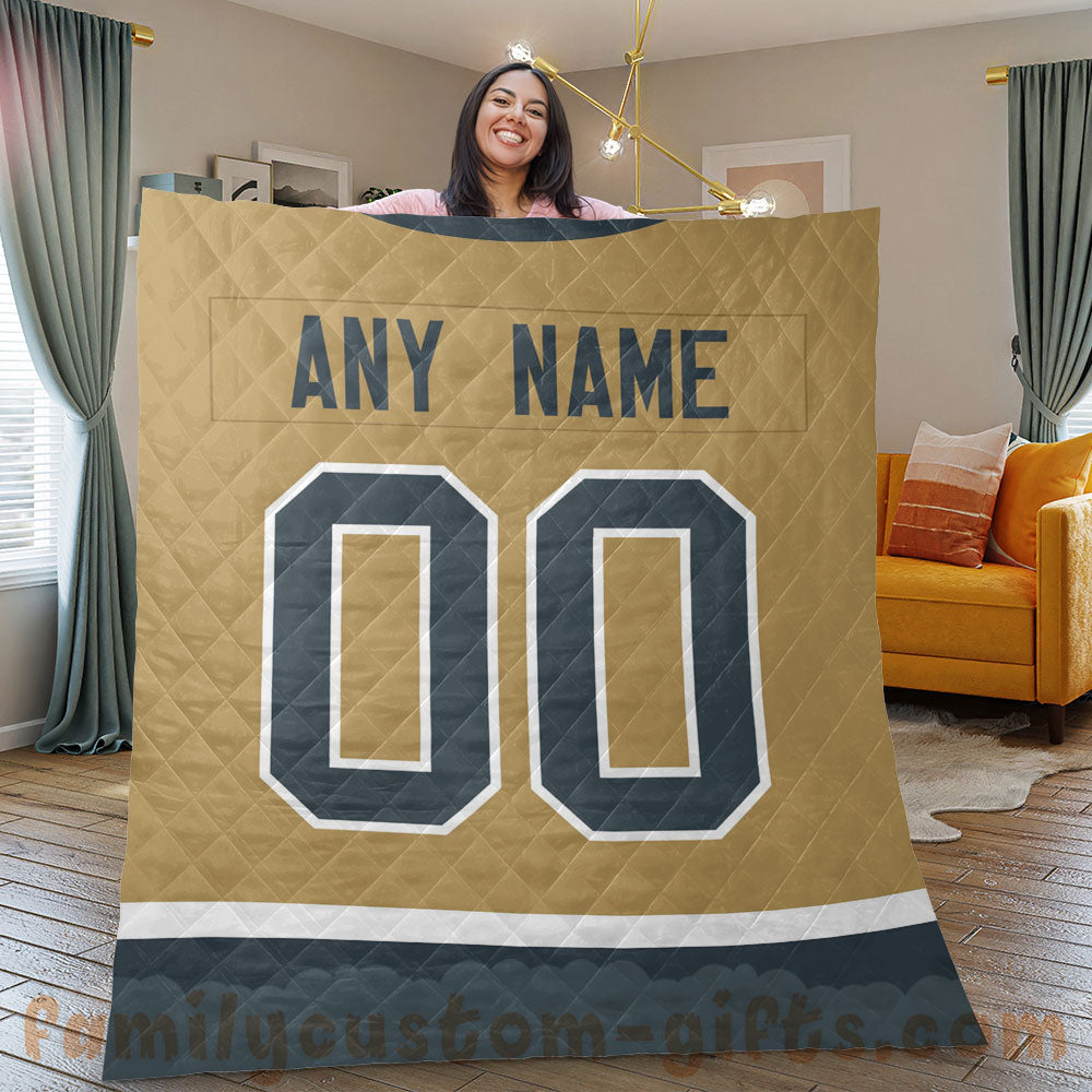 Custom Premium Quilt Blanket Vegas Jersey Ice Hockey Personalized Quilt Gifts for Her & Him