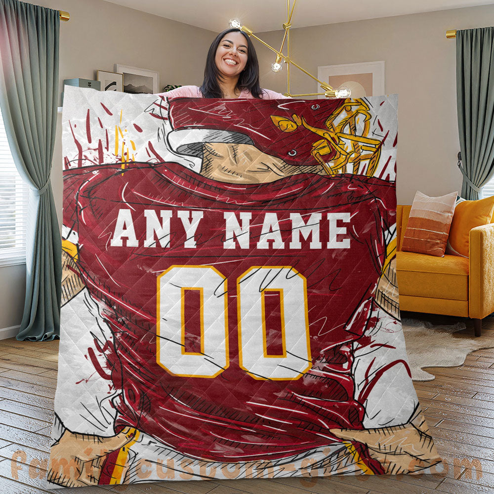 Custom Premium Quilt Blanket Washington Jersey American Football Personalized Quilt Gifts for Her & Him