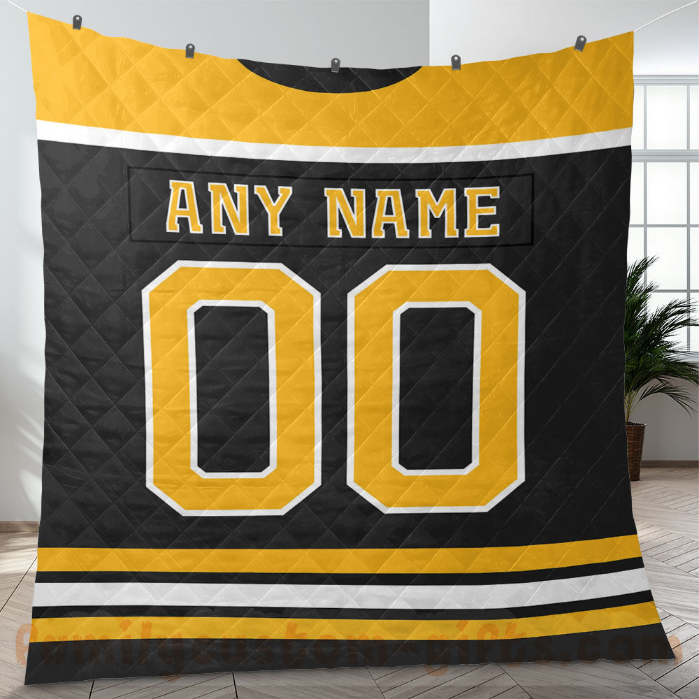 Custom Premium Quilt Blanket Boston Jersey Ice Hockey Personalized Quilt Gifts for Her & Him