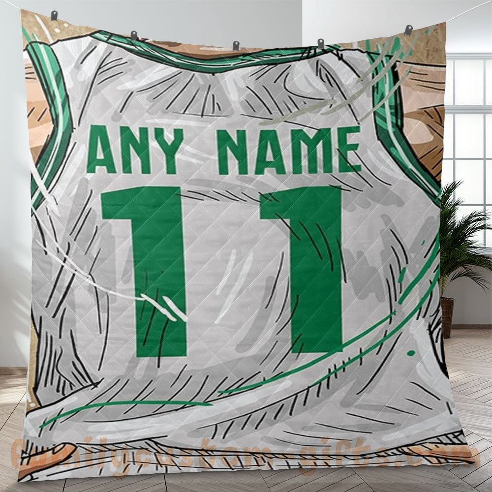 Custom Premium Quilt Blanket Boston Jersey Basketball Personalized Quilt Gifts for Her & Him