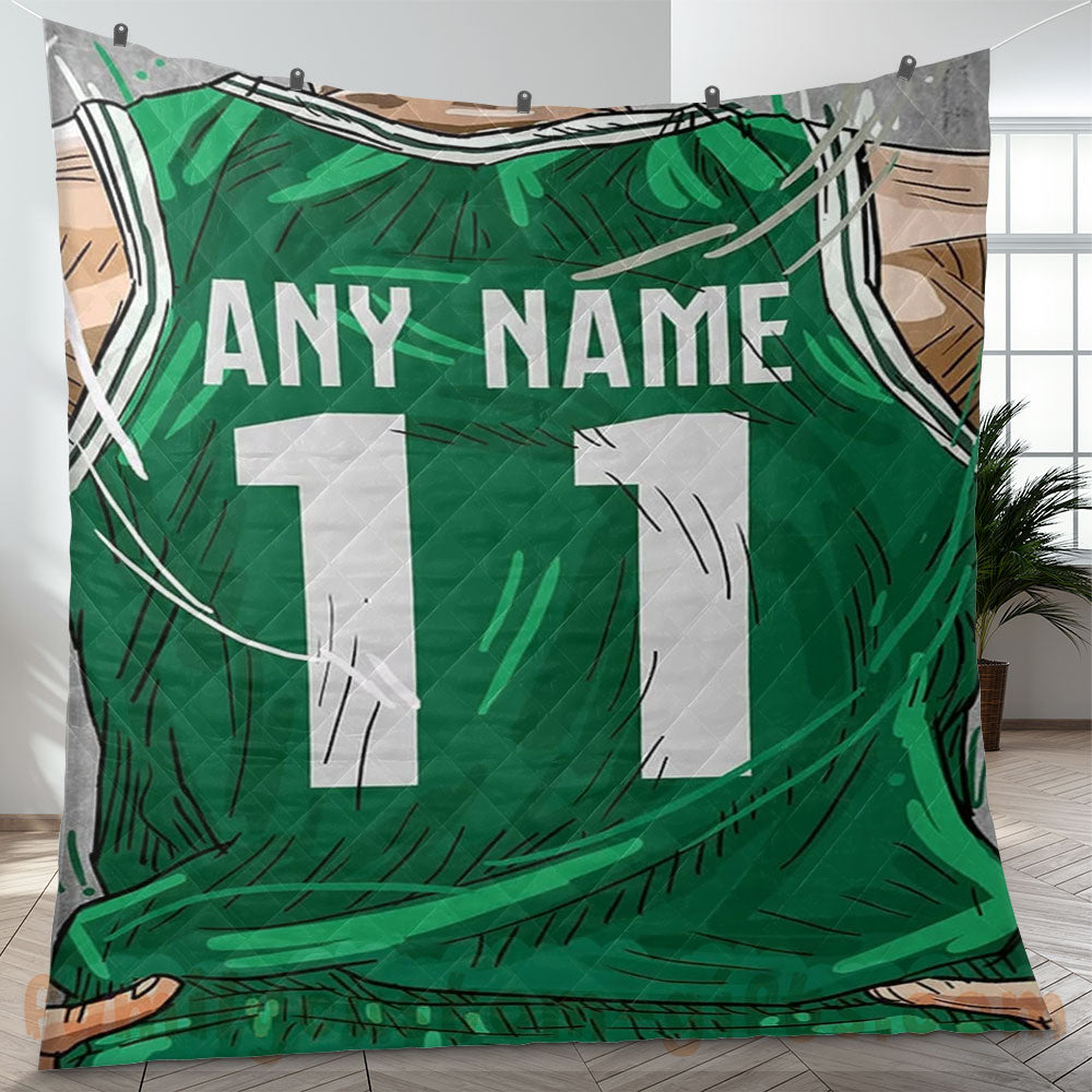 Custom Premium Quilt Blanket Boston Jersey Basketball Personalized Quilt Gifts for Her & Him