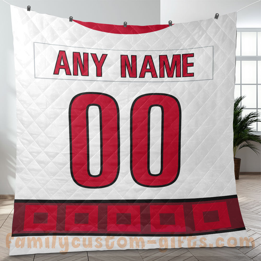 Custom Premium Quilt Blanket Carolina Jersey Ice Hockey Personalized Quilt Gifts for Her & Him