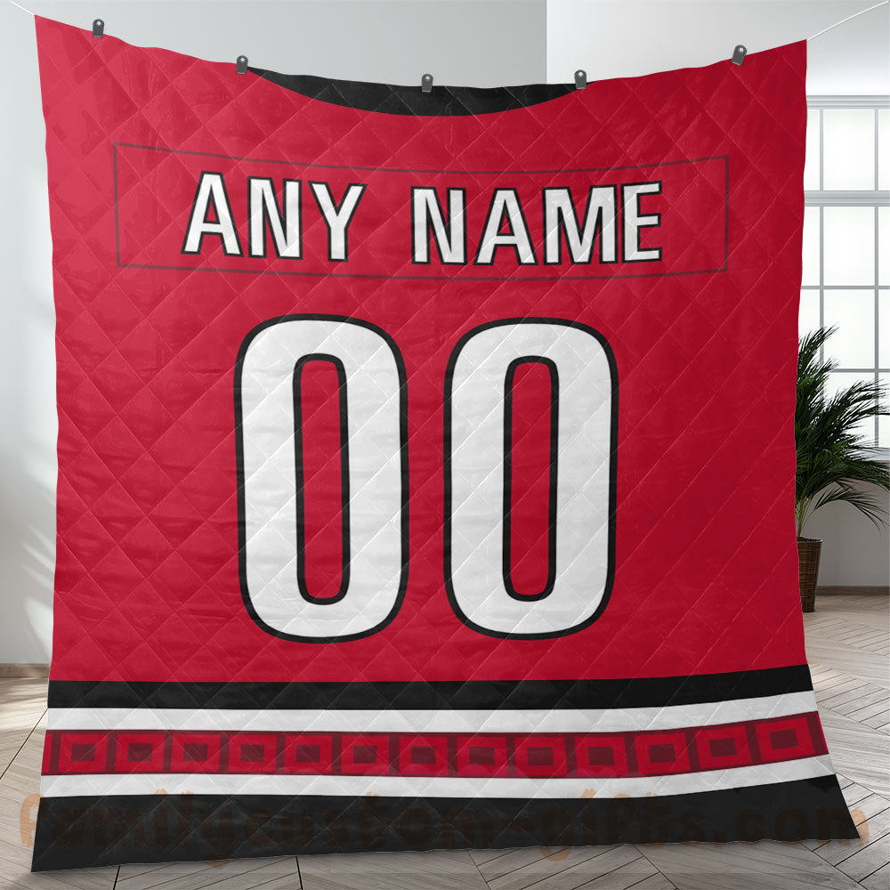 Custom Premium Quilt Blanket Carolina Jersey Ice Hockey Personalized Quilt Gifts for Her & Him