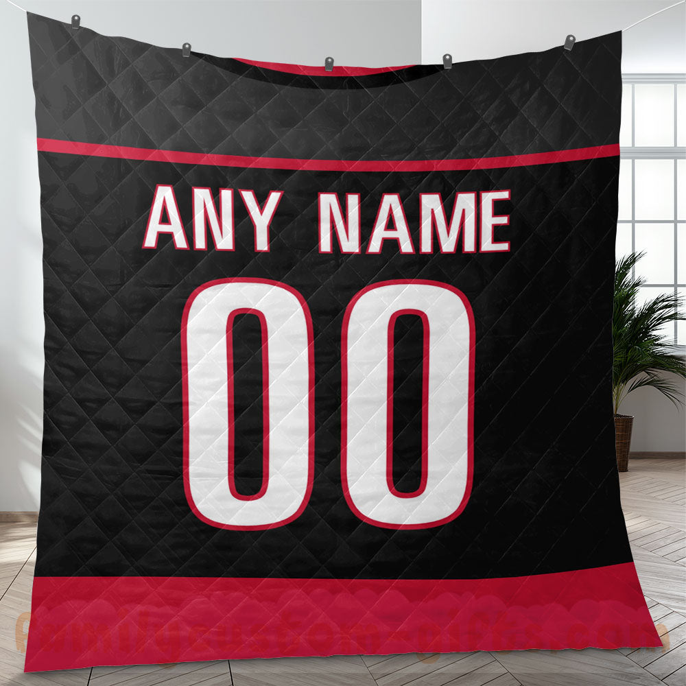 Custom Premium Quilt Blanket Carolina Jersey Ice Hockey Personalized Quilt Gifts for Her & Him