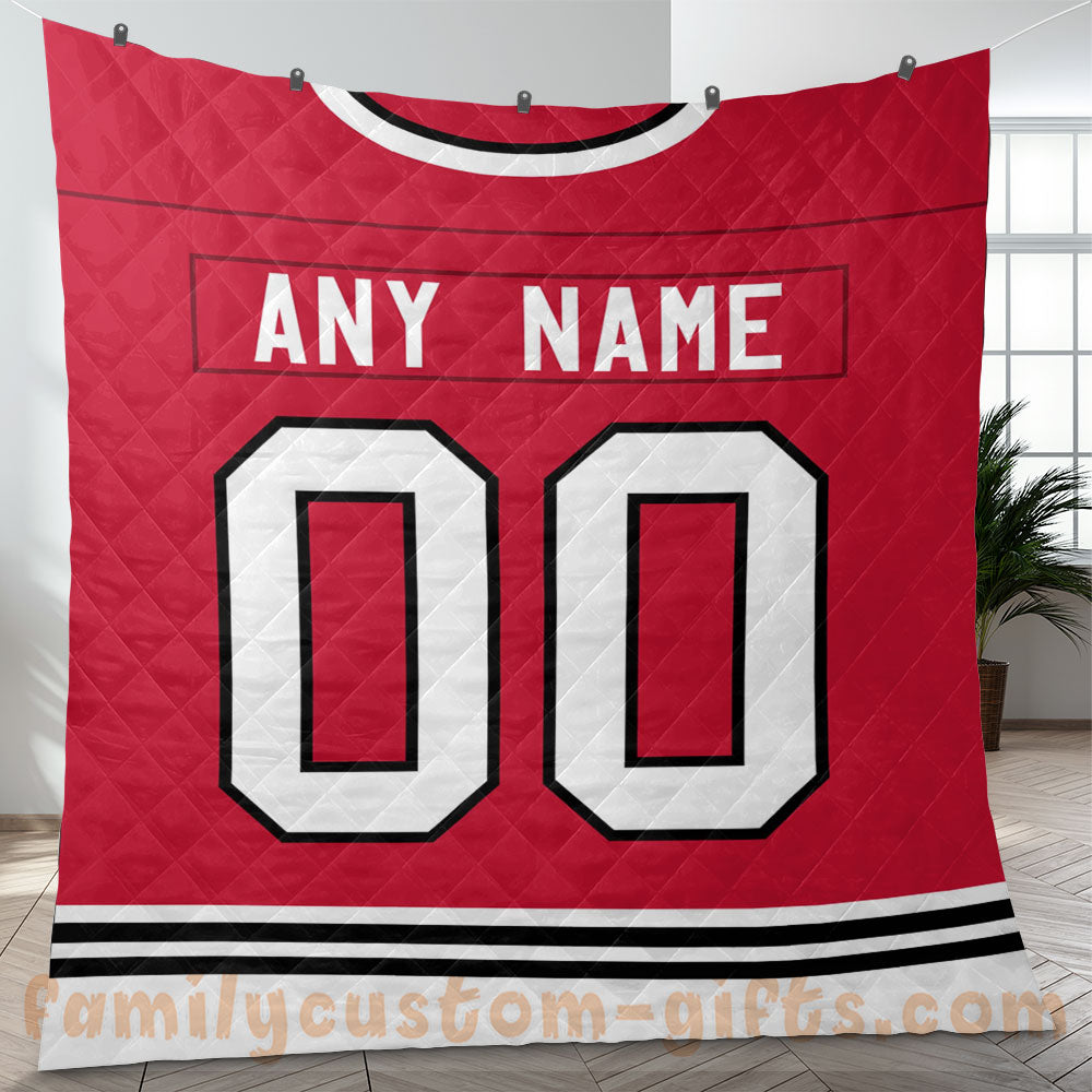 Custom Premium Quilt Blanket Chicago Jersey Ice Hockey Personalized Quilt Gifts for Her & Him