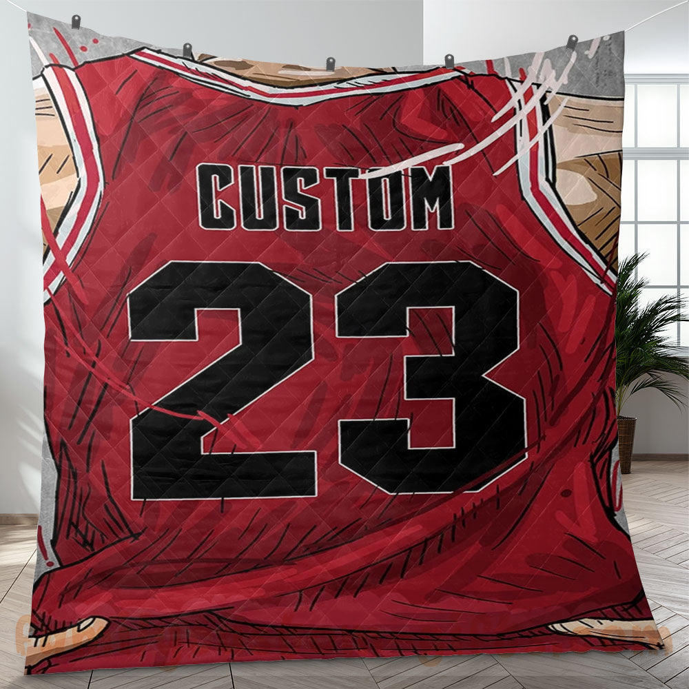 Custom Premium Quilt Blanket Chicago Jersey Basketball Personalized Quilt Gifts for Her & Him