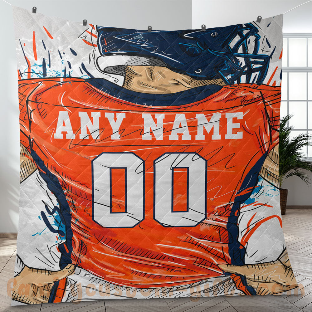 Custom Premium Quilt Blanket Denver Jersey American Football Personalized Quilt Gifts for Her & Him