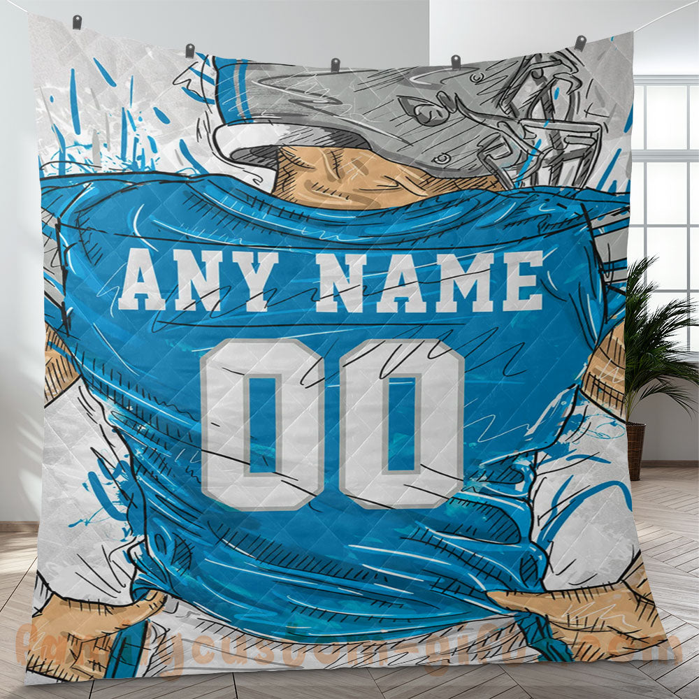 Custom Premium Quilt Blanket Detroit Jersey American Football Personalized Quilt Gifts for Her & Him
