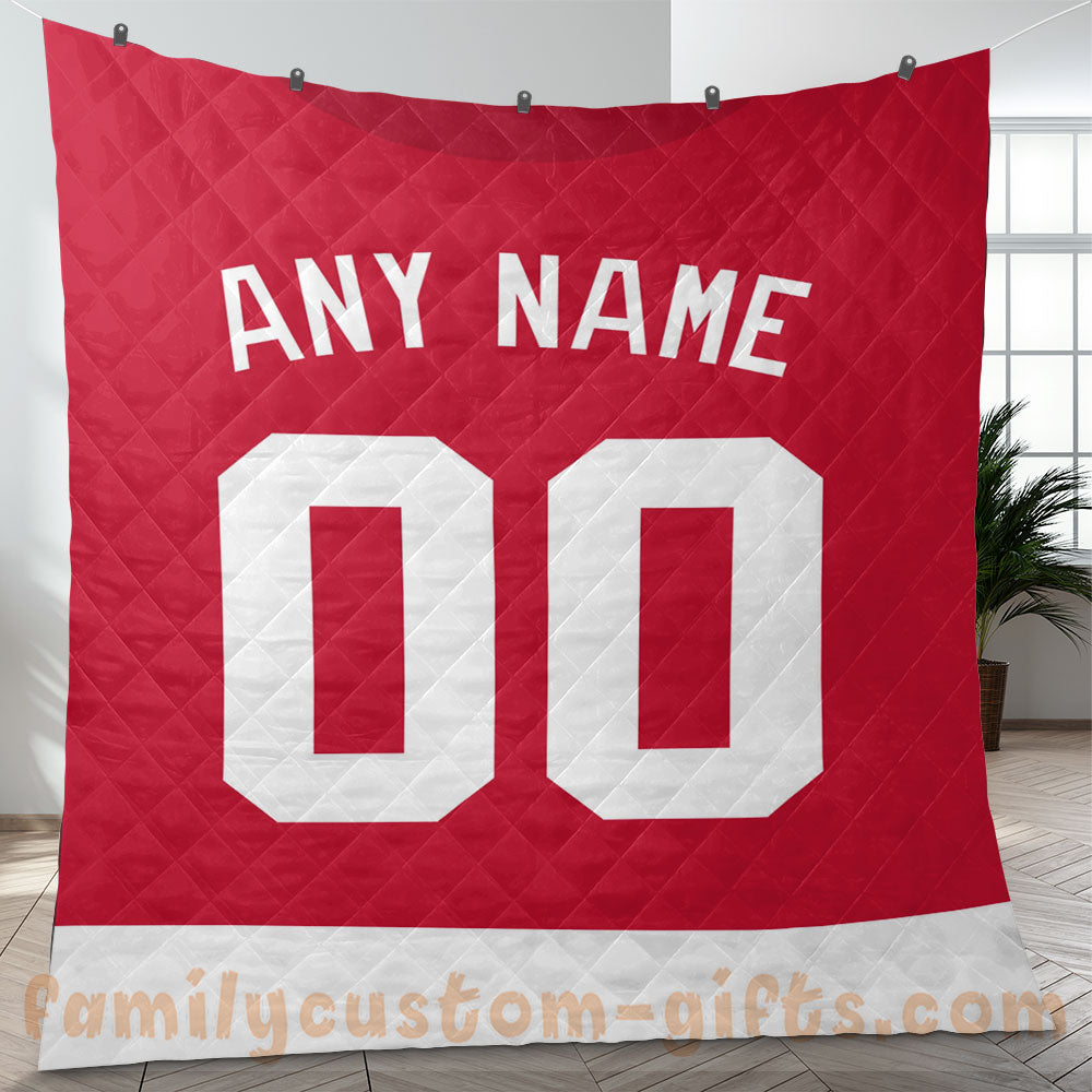 Custom Premium Quilt Blanket Detroit Jersey Ice Hockey Personalized Quilt Gifts for Her & Him