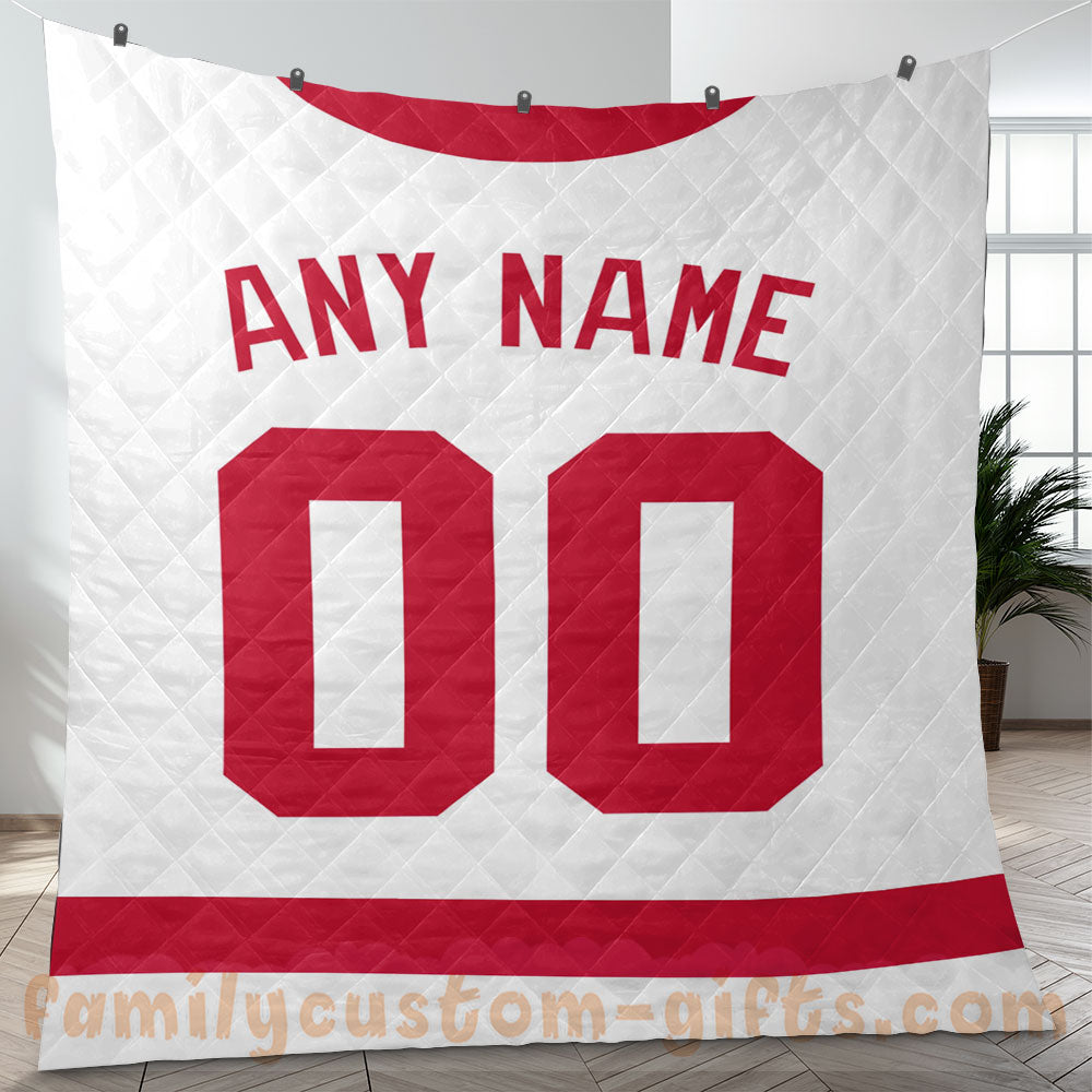 Custom Premium Quilt Blanket Detroit Jersey Ice Hockey Personalized Quilt Gifts for Her & Him